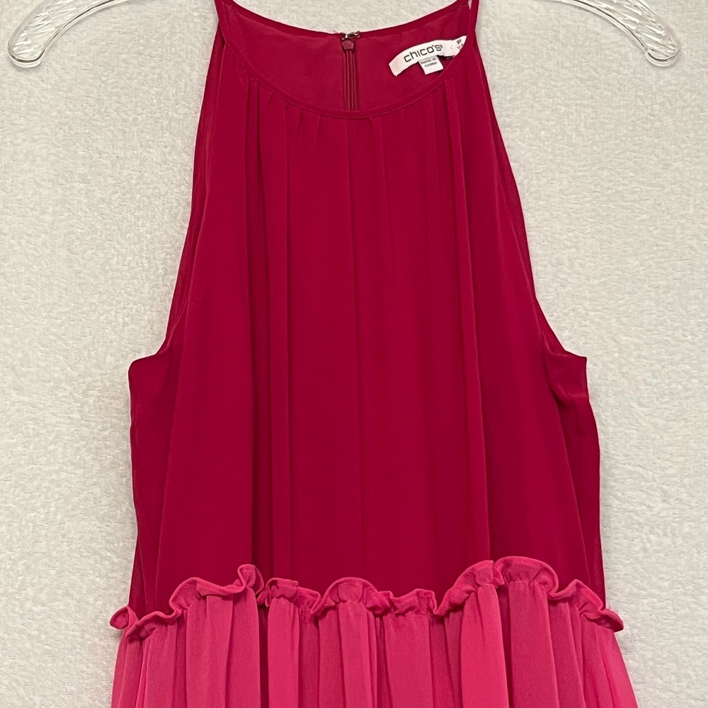 Chico's 1P Maxi Dress Color Block Ruffle Halter Sleeveless Party‎ Dress Petite M - Picture 14 of 16